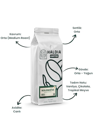 Haldia Coffee Kolombiya Espresso Kahve Blend 1000gr. Arabica Orta Kavrum Yoğun Gövde, Dengeli Tat Çekirdek Kahve