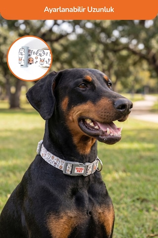 Köpekler İçin Dayanıklı Ve Güvenli, Desenli Boyun Tasması 25mm Gri