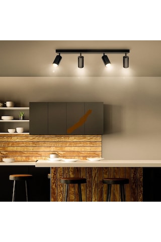 Rıolight Modern Siyah Salon,mutfak,giyinme Odası,cafeler İçin Metal 4lü Spot Avize Ampul Dahil