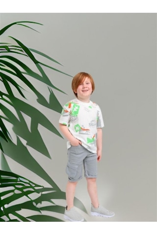 Jack Lions Erkek Çocuk Pamuklu Adventure Yazılı Neon Dinazor Baskılı Tshirt-12920-beyaz Beyaz