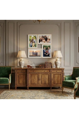 4'lü Modern Duvar Çerçeve Seti 28.8 Cm X 28.8 Cm, 10x15 Cm Fotoğraf Uyumlu, Dekoratif Şık Tasarım Bej