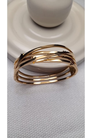 Uzel Çelik Gold Altın Renk Yıldızlı, Simli Çelik Bileklik Gold