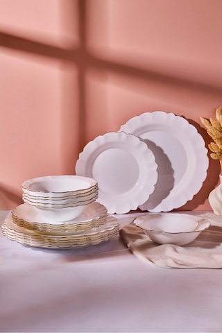 Sunflower Opal 18 Parça 6 Kişilik Yemek Takımı Beyaz Beyaz