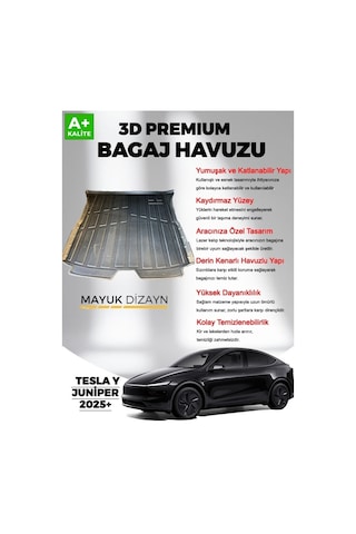 Yeni Tesla Model Y Juniper 2025+ Sonrası Araca Özel Myk 3d Premium Yumuşak Bagaj Havuzu