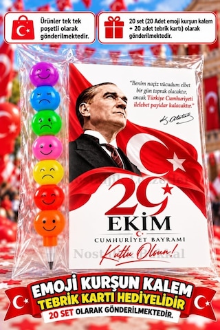 20 Adet Yumurtlayan Kurşun Kalem 29 Ekim Cumhuriyet Bayramı Tebrik Kartı Hediye Seti