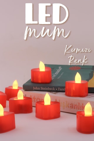 8 Adet Kalp Kırmızı Mini Led Mum Seti Pilli Dumansız Alevli Ledli Dekoratif Yapay Mum Dekor Işığı