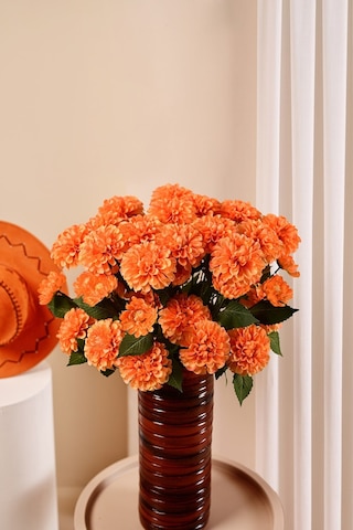 Turuncu Yapay Dahlia Yıldız Çiçeği 3 Dallı Lüx İpeksi Dokulu 75 Cm
