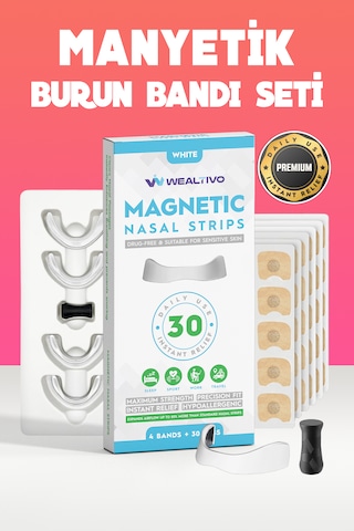 30 Lu Beyaz Manyetik Burun Bandı Mıknatıslı, Kolay Kullanım,