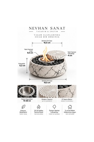 Masa Şöminesi Modern, Kokusuz Ve Siyah Taşlı Set Şömine Yakıtı + Yedek Hazne Hediye