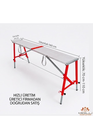 Alüminyum Gövdeli Çelik Ayaklı Teleskopik Katlanır İnşaat İskelesi - 400 Kg Taşıma Kapasitesi 110x24x160cm