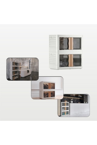 Hi-box 2'li Katlanabilir Istiflenebilir Çok Amaçlı Eşya Dolabı Krem