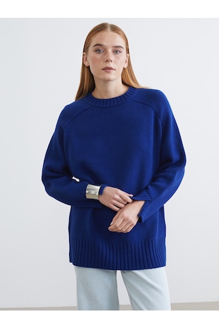 Lcw Modest Mavi Bisiklet Yaka Oversize Kadın Triko Tunik