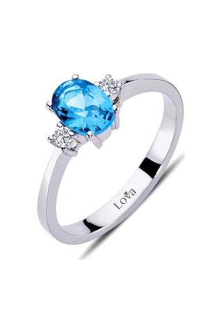 Lova Pırlantalı Blue Oval Topaz Yüzük - 1030162