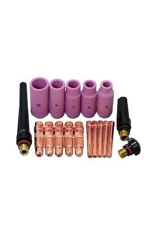 Kangvka Tıg Arc Kaynak Aksesuarları Seti - 18 Parça: Seramik Lapa, Gaz Lens Gövde, Topuz Ve Arka Kapaklar Wp-17/18/26 Uyumlu