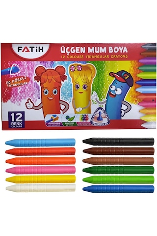 Üçgen Mum Boya 12 Li 1 Paket 12 Renk Üçgen Mumboya Elleri Kirletmeyen Yıkanabilir Silinebilir Karton Kutu
