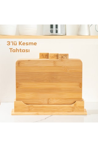 Porsima 16668 Piero Bambu 3'lü Standlı Kesme Tahtası Kesim Panosu