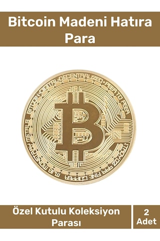 Özel Kutulu Hediyelik Kripto Hatıra Koleksiyon Bitcoin Madeni Para Altın Rengi 2'li Set