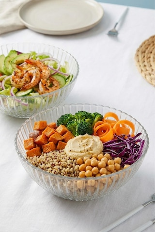 Glamis Selen Concept Çuha Model El Yapımı Cam Salata Ve Sunum Kasesi 2'li Set Şeffaf