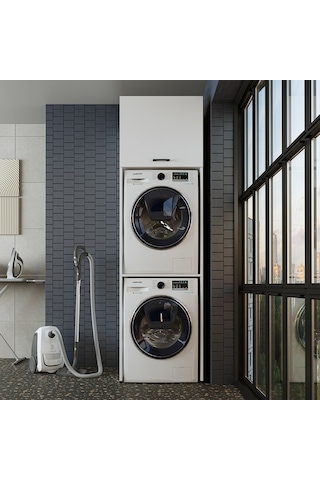 Banyo Dolabı 231,2 X 67 Cm Çamaşır Ve Kurutma Makinesi Dolabı Byz Mat Beyaz