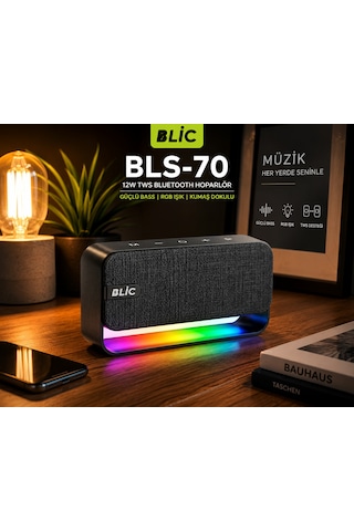 Blic Bls-70 12w Bluetooth Hoparlör Rgb Işıklı Güçlü Bass Tws Stereo Kumaş Dokulu Kablosuz Speaker-14781