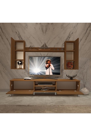 Decoraktiv Eko 7 Slm Dvd Krom Ayaklı Tv Ünitesi Tv Sehpası Ceviz