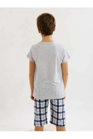 Vitmo Erkek Çocuk Kısa Kollu Kapri %100 Pamuklu Pijama Takımı Hello Weekend KARMELANJ