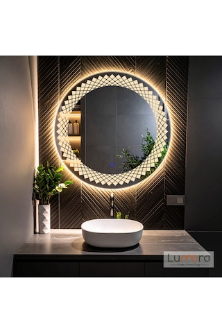Elyssara Günışığı Led'li Lazer Kumlamalı Lavabo & Banyo Aynası Dokunmatik Sensörlü