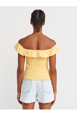 Dilvin 31902 Omuzları Açık Fırfırlı Top-sarı Sari