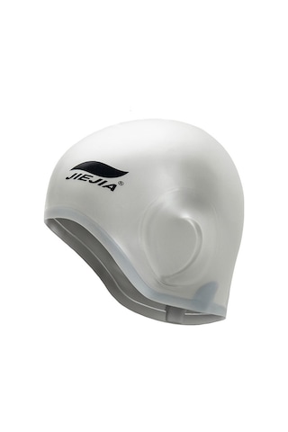 Geeksen Gri Silikon Yüzme Şapka 3d Kulak Koruyucu + Burun Klembi + Kulak Tıkacı - Temizliği Kolay, Hızlı Kuruyan Gri