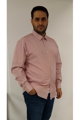 Tousus Büyük Beden Kırmızı Çizgili Erkek Gömlek Btl-6086-tss