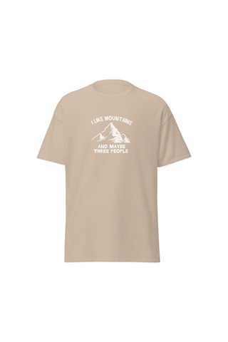 Wildstyle I Like Mountains And Maybe Three People Dağcı Baskılı Unisex Pamuklu Tişört Camel