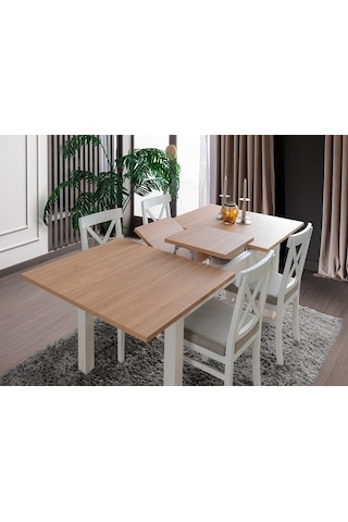 Alaçatı Açılır Masa + 6 Sandalye Beyaz - Ceviz