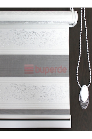 Buperde Beyaz - Gümüş Jakarlı Pilise Pliseli Zebra Stor Perde (Sarmaşık)