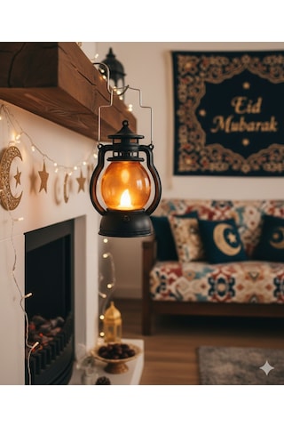 13 Cm Ledli Gaz Lambası Model Siyah Fener - Pil Dahil Dekoratif Fener Diğer