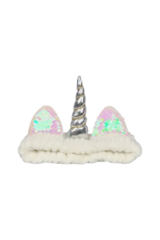 Unicorn Peluş Bandana Makyaj Saç Bandı Beyaz Gümüşi Boynuzlu Gümüş