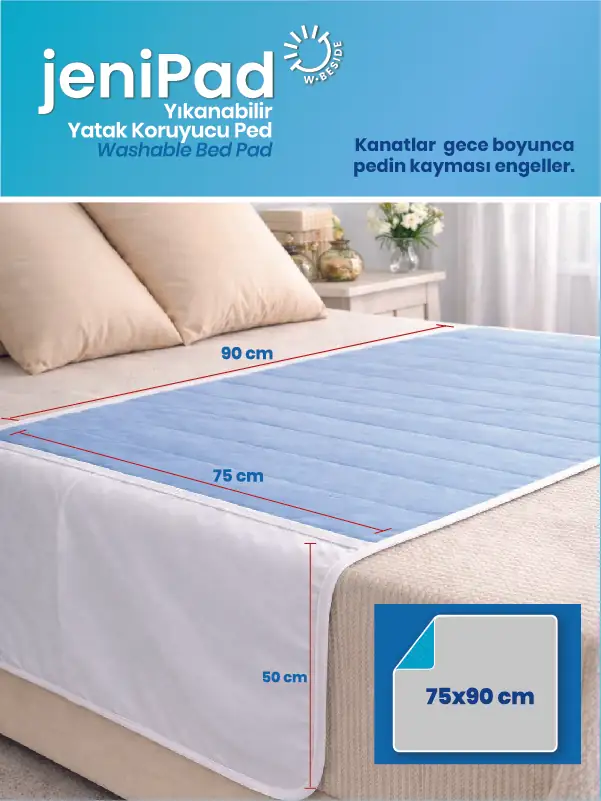 Hasta Ve Bebek Altı Yıkanabilir Ultra Emici Sıvı Geçirmez Tekrar Kullanılabilir Yatak Pedi Kanatlı