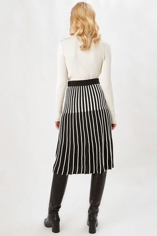 Peraluna Midi Boy Çizgili Çan Etek Siyah_Ekru Siyah