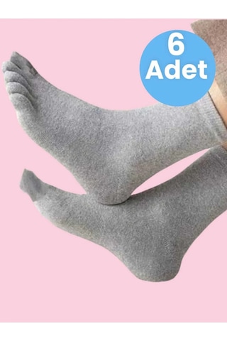 Tezzgelsin Kadın 6'lı Bambu Çorabı Parmak Çorap Gri