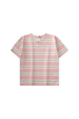 Cigit Çizgili Kız T-shırt 2-10 Yaş Pembe Mavi Çizgili Pembe Mavi Çizgili
