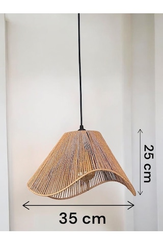 Hasır El Yapımı Bohem Asimetrik Şekilli Avize 2 Li Ahşap Ayaklı Rustik Abajur Set Kahverengi