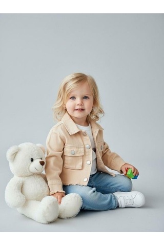 Zekids Kız Çocuk Kot Ceket-15762 Bej