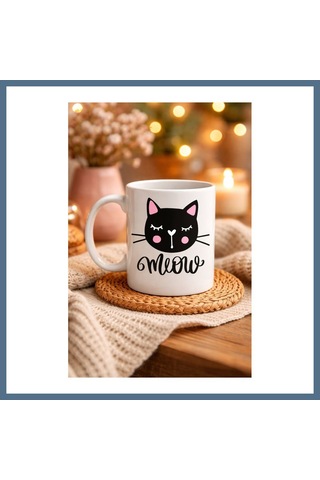 Buradabulabilirsin Sevimli Kedi Desenli Porselen Kupa Model 63 Meow Yazılı Kahve & Çay Keyfi İçin Tatlı Tasarım Bbz Diğer