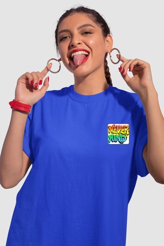 Unisex Renkli Graffiti Baskılı Oversize Beyaz T-shirt Lacivert