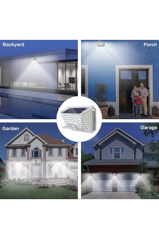 Geeksen Güneş Enerjili 90 Led 130 Lumen 120 Derece 8.5m Algılama Mesafeli Duvar Lambası, 2'li Set - Dım/sünnetten Güneşe Modları