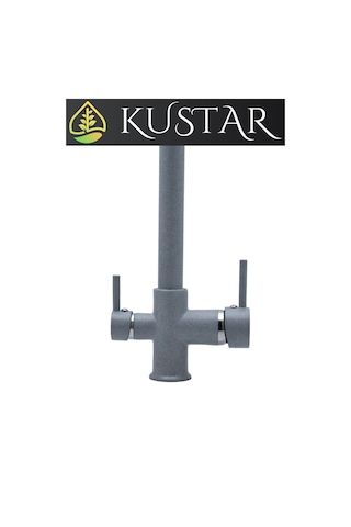 Kustar Gri Granit Kaplama 3 Yollu Arıtma Çıkışlı Mutfak Eviye Bataryası