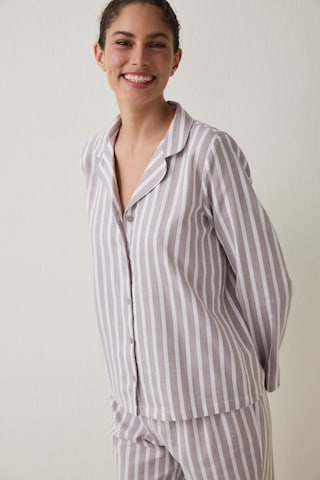 Penti Bej Çizgili Uzun Kollu Pamuklu Gömlek Pantolon Pijama Takımı Bg96