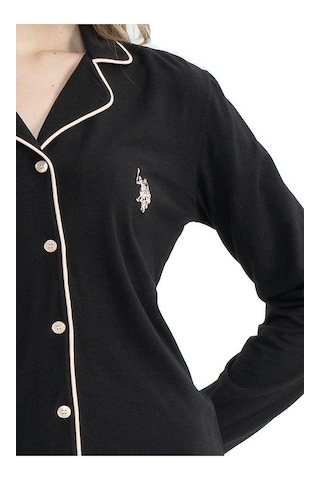U.s. Polo Assn. 11000 Kadın Boydan Düğmeli Patlı Uzun Kol Pijama Takım V1 Siyah
