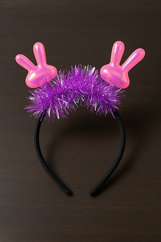Kpop Korean Style Yılbaşı Yeni Yıl Pembe Tavşan Kulaklı Mor Işıltılı Çocuk Parti Taç Aksesuarı