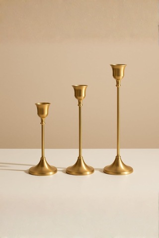 Vintage Metal Şamdan 3'lü Set, Altın Renk, Paslanmaz Çelik, Çizilmeye Dayanıklı, Dekoratif Mumluk, Minimalist Tem Çok Renkli