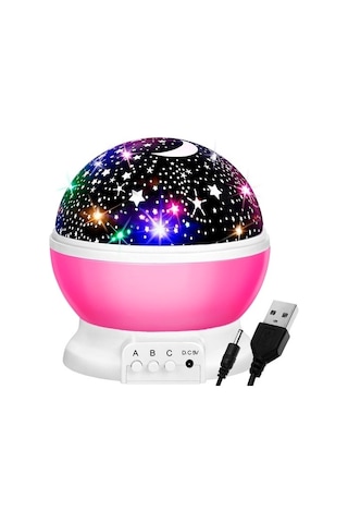 Çocuklar İçin Gece Lambası / Projektör - Yıldızlı Pembe Lamba